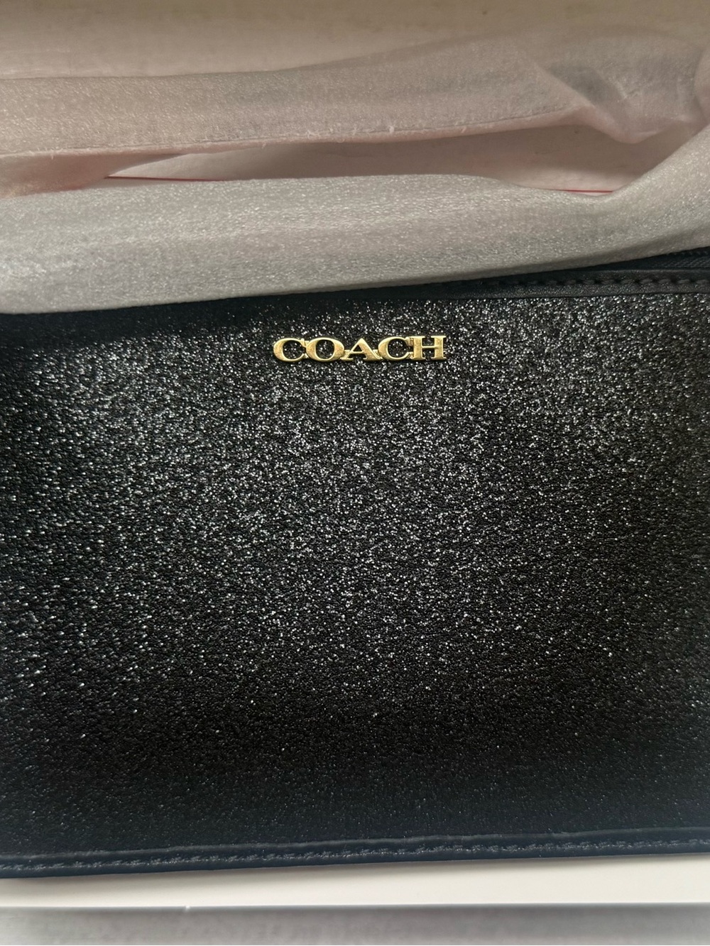 Vintage Coach Black Glitter Leather Wristlet with Gold Logo